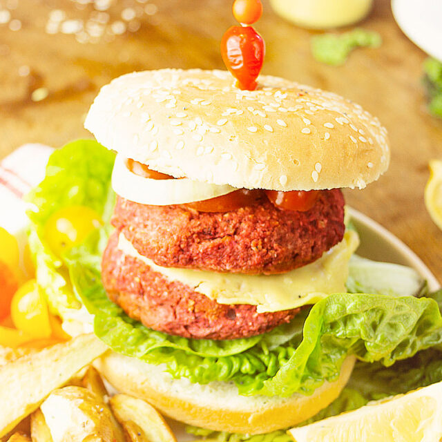 Protein-packed pantry staple chickpea and beet burgers